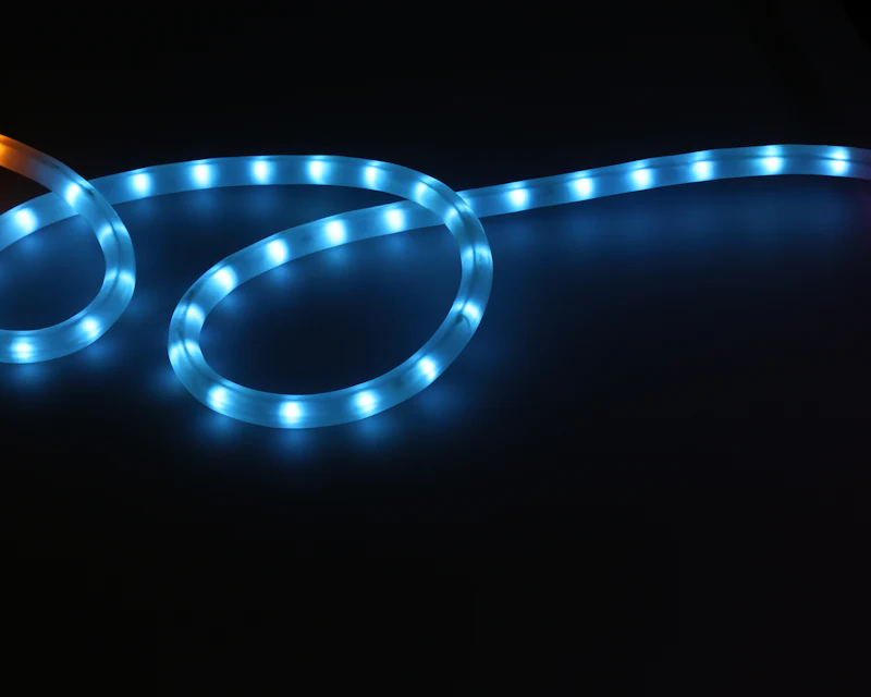 LED strip lighting glowing in a dark interior